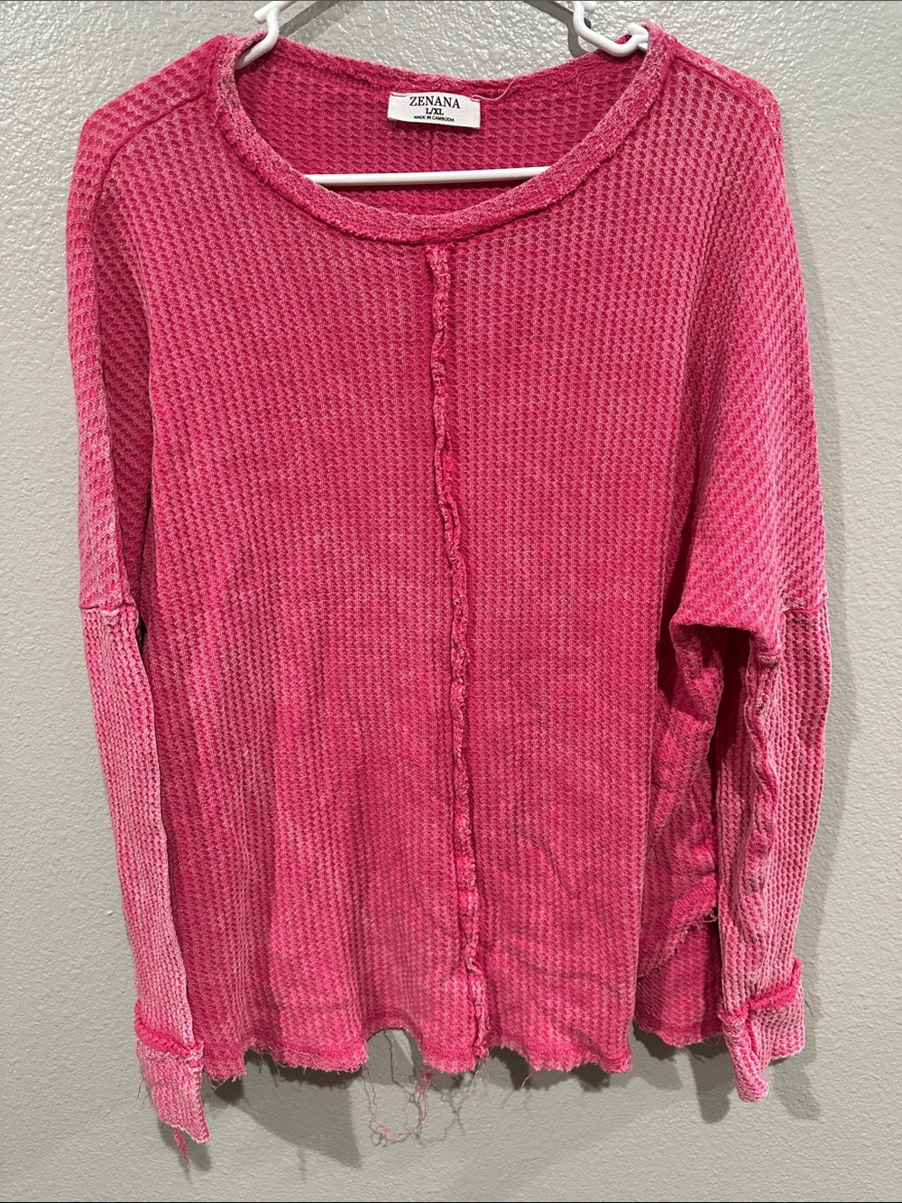Zenana Pink Waffle Knit Long Sleeve Top
